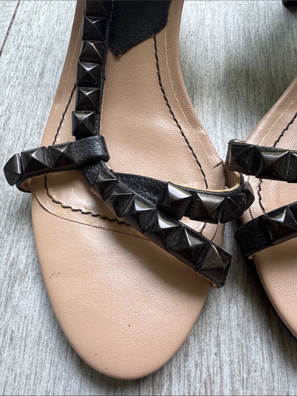 Zara Black Studded T-Strap Ankle Sandals size 37 Heels - Picture 3 of 10